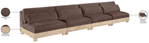 Kira 160" Brown Chenille Fabric Upholstered Modular Sofa, 4-Piece