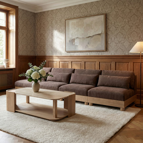 Kira 160" Brown Chenille Fabric Upholstered Modular Sofa, 4-Piece