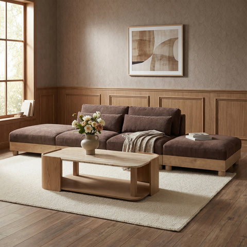 Kira 160" Brown Chenille Fabric Upholstered Modular Sofa, 4-Piece (Style 2)
