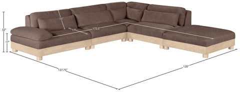 Kira 120" Brown Chenille Fabric Upholstered Modular Sectional, 5-Piece
