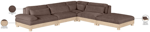 Kira 120" Brown Chenille Fabric Upholstered Modular Sectional, 5-Piece