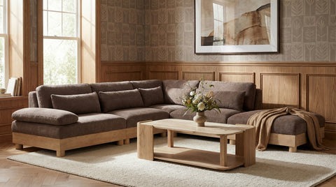 Kira 120" Brown Chenille Fabric Upholstered Modular Sectional, 5-Piece
