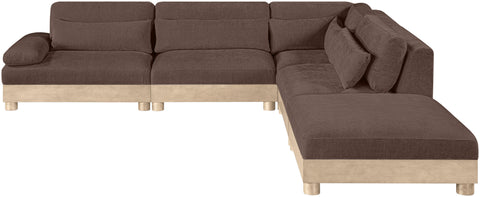 Kira 120" Brown Chenille Fabric Upholstered Modular Sectional, 5-Piece
