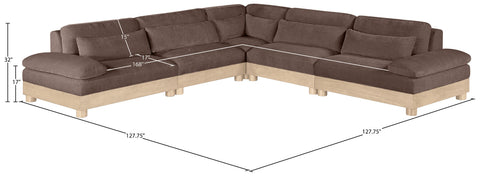 Kira 127.75" Brown Chenille Fabric Upholstered Modular Sectional, 5-Piece