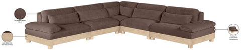 Kira 127.75" Brown Chenille Fabric Upholstered Modular Sectional, 5-Piece