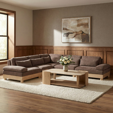 Kira 127.75" Brown Chenille Fabric Upholstered Modular Sectional, 5-Piece