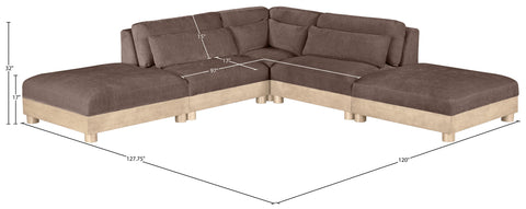 Kira 120" Brown Chenille Fabric Upholstered Modular Sectional, 5-Piece (Style 2)