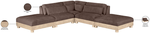 Kira 120" Brown Chenille Fabric Upholstered Modular Sectional, 5-Piece (Style 2)