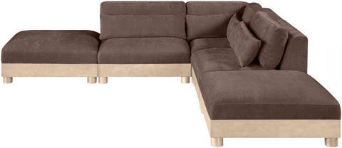 Kira 120" Brown Chenille Fabric Upholstered Modular Sectional, 5-Piece (Style 2)