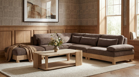 Kira 127.75" Brown Chenille Fabric Upholstered Modular Sectional, 5-Piece (Style 2)