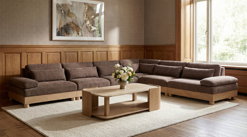 Kira 167.75" Brown Chenille Fabric Upholstered Modular Sectional, 6-Piece