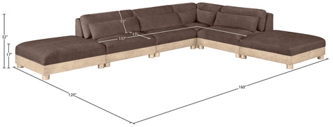 Kira 160" Brown Chenille Fabric Upholstered Modular Sectional, 6-Piece