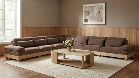 Kira 167.75" Brown Chenille Fabric Upholstered Modular Sectional, 7-Piece
