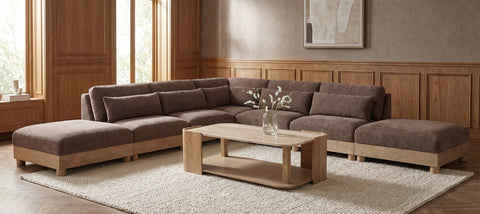 Kira 160" Brown Chenille Fabric Upholstered Modular Sectional, 7-Piece