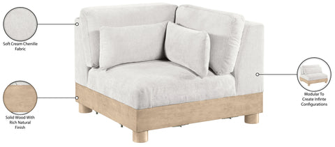 Kira Cream Chenille Fabric Upholstered Modular Corner Chair, 1 Piece