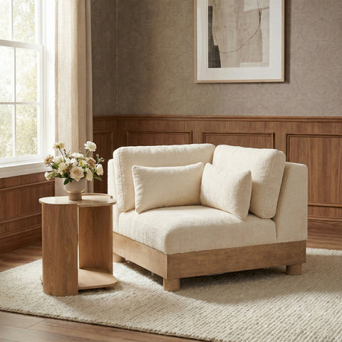 Kira Cream Chenille Fabric Upholstered Modular Corner Chair, 1 Piece