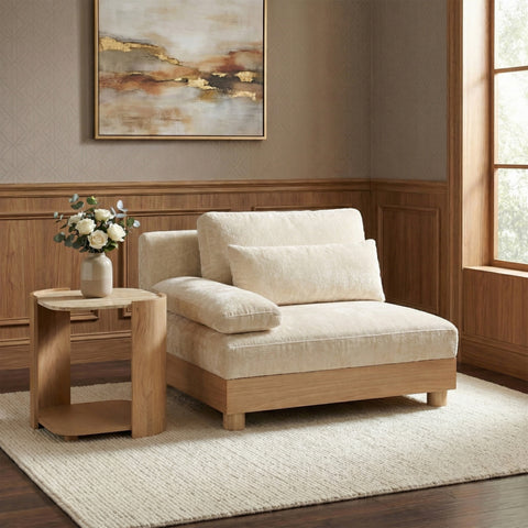 Kira Cream Chenille Fabric Upholstered Modular Left Arm Chair, 1 Piece