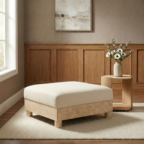 Kira Cream Chenille Fabric Upholstered Modular Ottoman, 1 Piece