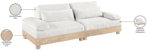 Kira 95.5" Cream Chenille Fabric Upholstered Modular Sofa, 2-Piece