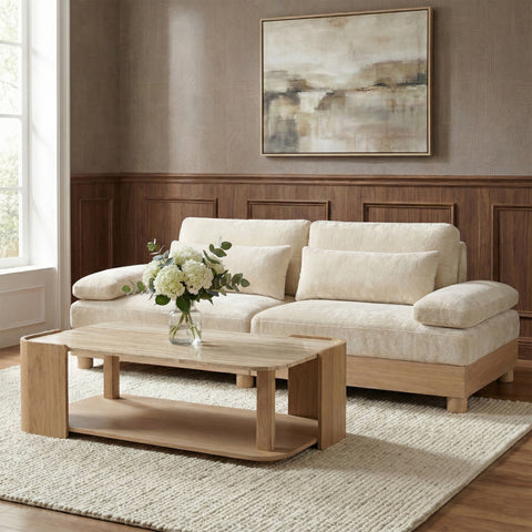 Kira 95.5" Cream Chenille Fabric Upholstered Modular Sofa, 2-Piece