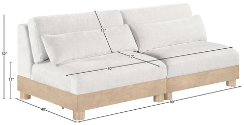 Kira 80" Cream Chenille Fabric Upholstered Modular Sofa, 2-Piece