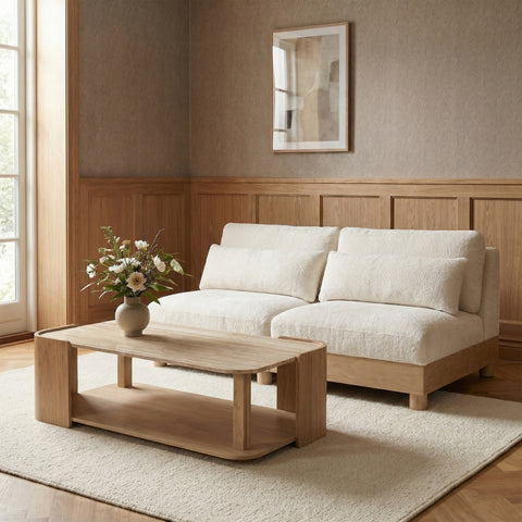 Kira 80" Cream Chenille Fabric Upholstered Modular Sofa, 2-Piece