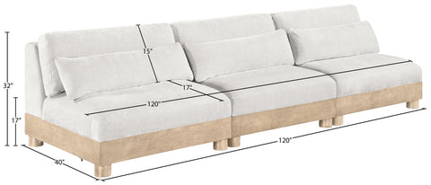 Kira 120" Cream Chenille Fabric Upholstered Modular Sofa, 3-Piece