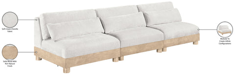 Kira 120" Cream Chenille Fabric Upholstered Modular Sofa, 3-Piece