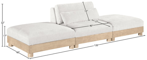 Kira 120" Cream Chenille Fabric Upholstered Modular Sofa, 3-Piece (Style 2)