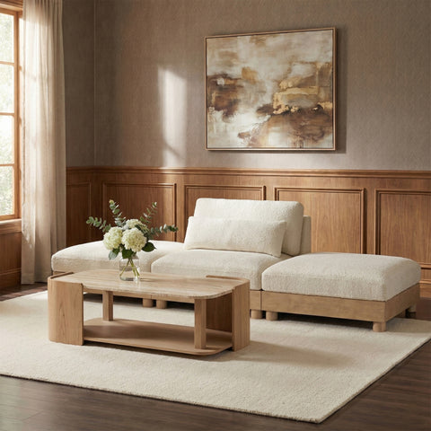 Kira 120" Cream Chenille Fabric Upholstered Modular Sofa, 3-Piece (Style 2)