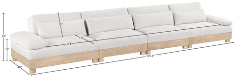 Kira 175.5" Cream Chenille Fabric Upholstered Modular Sofa, 4-Piece