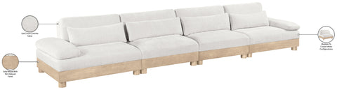 Kira 175.5" Cream Chenille Fabric Upholstered Modular Sofa, 4-Piece