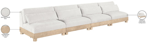Kira 160" Cream Chenille Fabric Upholstered Modular Sofa, 4-Piece
