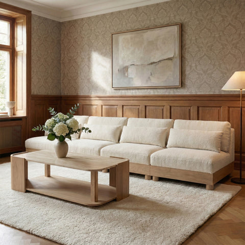 Kira 160" Cream Chenille Fabric Upholstered Modular Sofa, 4-Piece