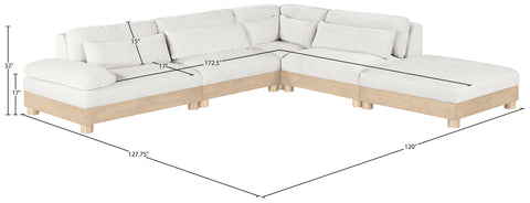 Kira 120" Cream Chenille Fabric Upholstered Modular Sectional, 5-Piece