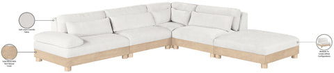Kira 120" Cream Chenille Fabric Upholstered Modular Sectional, 5-Piece