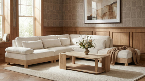 Kira 120" Cream Chenille Fabric Upholstered Modular Sectional, 5-Piece