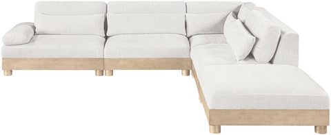Kira 120" Cream Chenille Fabric Upholstered Modular Sectional, 5-Piece