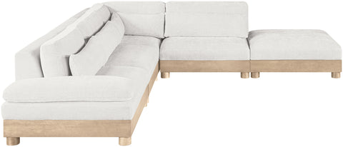 Kira 120" Cream Chenille Fabric Upholstered Modular Sectional, 5-Piece