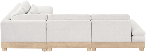 Kira 120" Cream Chenille Fabric Upholstered Modular Sectional, 5-Piece