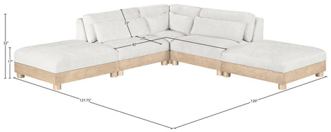Kira 120" Cream Chenille Fabric Upholstered Modular Sectional, 5-Piece (Style 2)