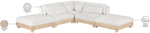 Kira 120" Cream Chenille Fabric Upholstered Modular Sectional, 5-Piece (Style 2)
