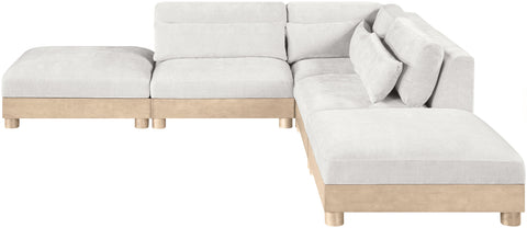 Kira 120" Cream Chenille Fabric Upholstered Modular Sectional, 5-Piece (Style 2)