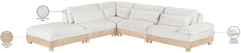 Kira 127.75" Cream Chenille Fabric Upholstered Modular Sectional, 5-Piece (Style 2)
