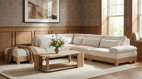Kira 127.75" Cream Chenille Fabric Upholstered Modular Sectional, 5-Piece (Style 2)