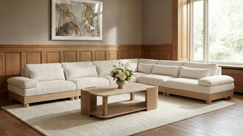 Kira 167.75" Cream Chenille Fabric Upholstered Modular Sectional, 6-Piece