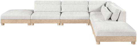 Kira 160" Cream Chenille Fabric Upholstered Modular Sectional, 6-Piece