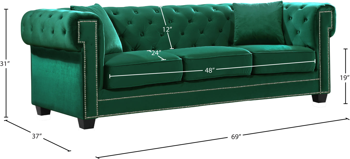 theo green velvet loveseat l