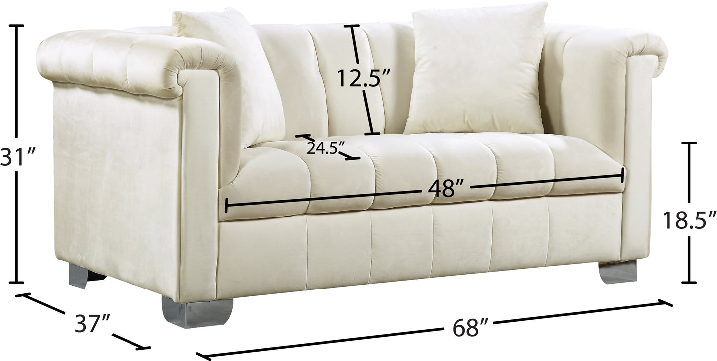 rivet cream velvet loveseat l