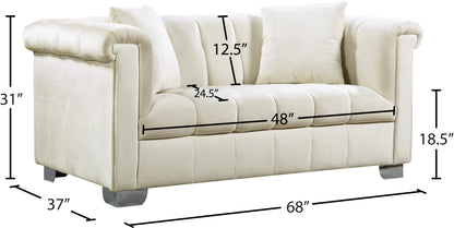 Rivet Cream Velvet Loveseat L